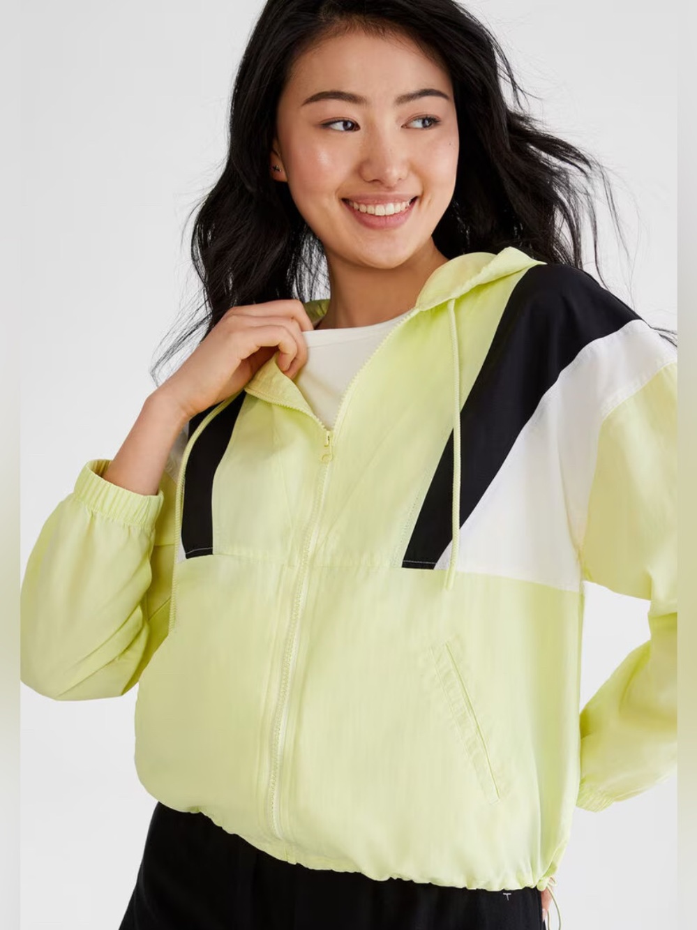 Aeropostale Neon Colorblock Hooded Nylon Windbreaker Jacket Lightweight Size L